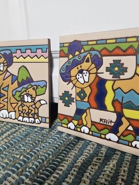 Earthtones Ceramic Mosaic Southwest Spanish Mexican Cat Kitten Tiles Tucson AZ